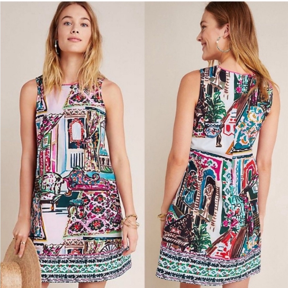 Anthropologie Watercolor Shift Dress with Pockets💕 size XS